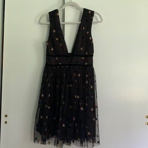 New Look black star mesh plunge dress